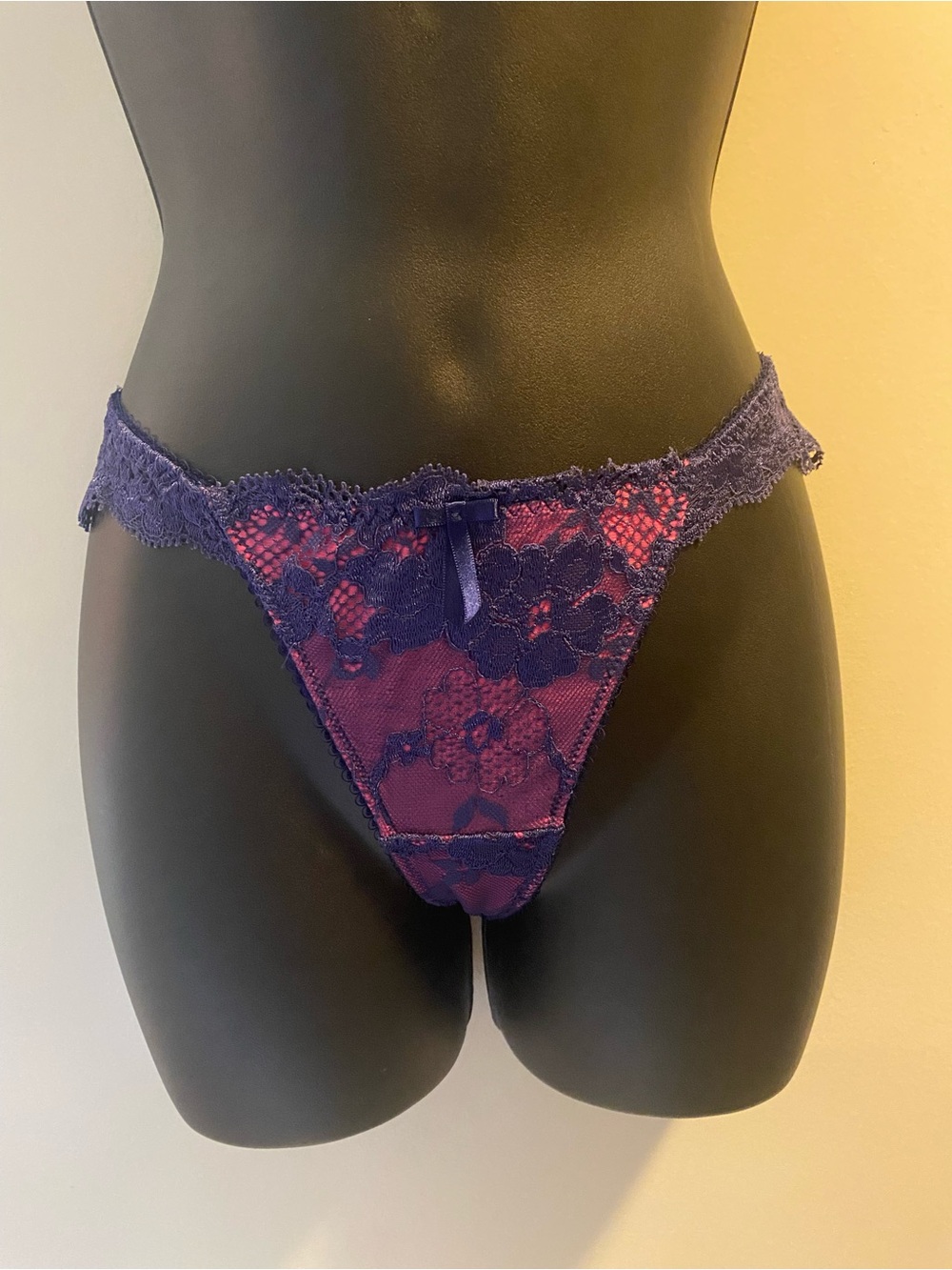 NWT Pour Moi Women's Lace Panty - Pink with Blue Lace